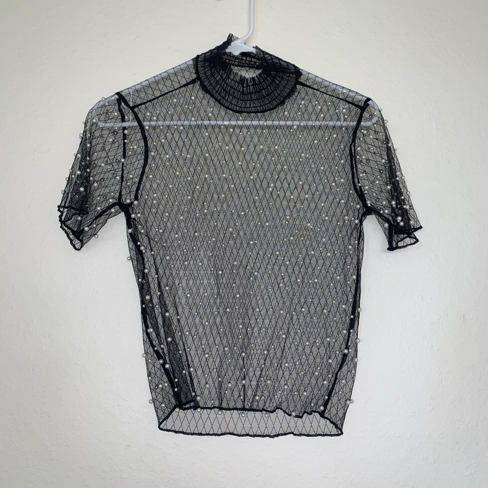 Mock neck pearl top